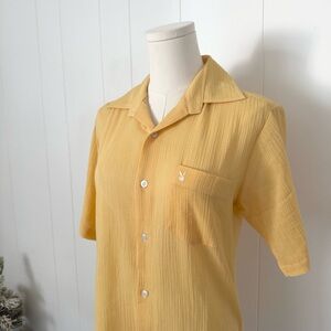 Vintage Playboy Yellow Gauze Button Down Casual Shirt Medium
